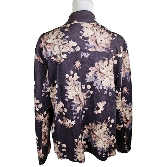 Chico's~Woman Size 4(1X)~Purple/Beige Floral Print Blazer Jacket Zip-Up Unlined - Picture 3 of 9